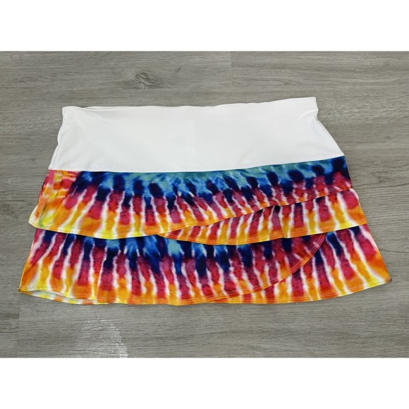 Lucky in Love Pants - Lucky In Love Tennis Pickleball Skirt Skort XL White Rainbow Tie Dye Tier Ruffle